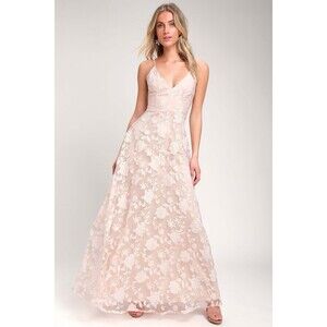 Lulus Everlasting Romance Maxi Dress Sheer Burnout White/Blush Floral Women's S